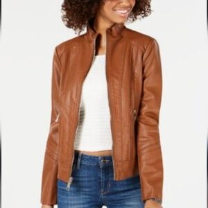 GUESS Women's Leather Moto Jacket - Tan